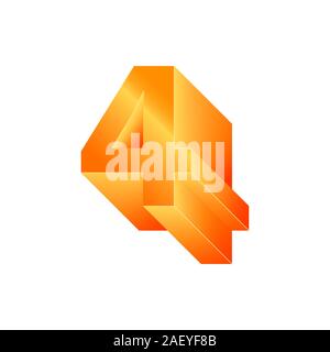 3D-Nummer 4. Volumetrische orange Abbildung mit einem metallischen Glanz Stock Vektor
