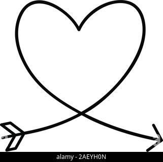 Amors Pfeil in die kontinuierliche Erstellung von Zeilen in der Form eines Herzens, das in einer flachen Stil. Durchgehende schwarze Linie. Flaches Design arbeiten. Symbol der Liebe und der Stock Vektor