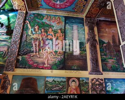 Habaraduwa, Sri Lanka - Mai 04, 2018: Gemälde und Fresken in der Tempelanlage Viharaya Tempel in Aluthgama, Sri Lanka Stockfoto