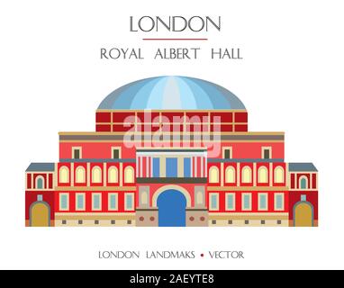 Bunte Vektor die Royal Albert Hall, das Wahrzeichen von London, England. Vektor flachbild Abbildung auf weißem Hintergrund. Lieferbar Abbildung: Stock Vektor