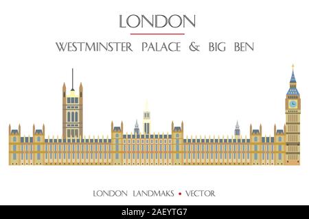 Bunte vektor Westminster Palace und Big Ben, Wahrzeichen von London, England. Vektor flachbild Abbildung auf weißem Hintergrund. Lieferbar illus Stock Vektor