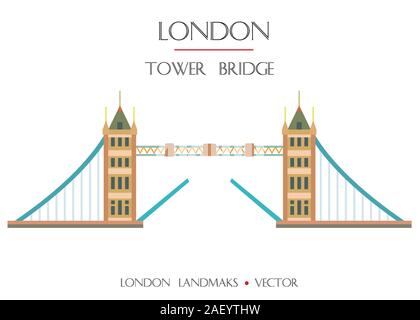 Bunte vector Tower Bridge, Wahrzeichen von London, England. Vektor flachbild Abbildung auf weißem Hintergrund. Lieferbar Abbildung: Stock Vektor