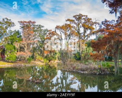 Schöne Aussicht auf die Lagune von majestätischen Bäume im Stadtpark, New Orleans, Louisiana umgeben. Stockfoto