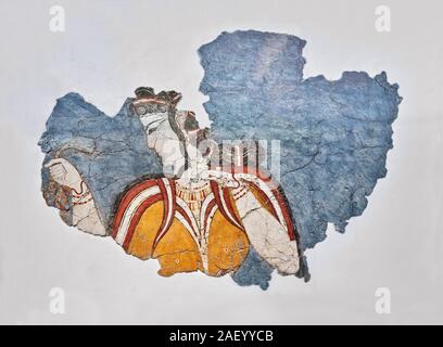 Die "ycenaean Lady "fresco Wand Gemälde der Darstellung einer Frau in einer Prozession, Mykene, Griechenland Kat.-Nr.11670. Nationale Archäologische Museum, Athen. Whi Stockfoto