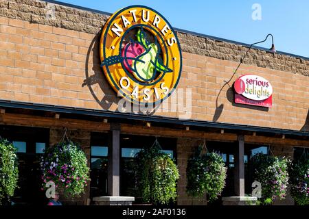 Durango, USA - 22. August 2019: der Natur Oase Eingang natürliche Nahrung Lebensmittelgeschäft in der kleinen Stadt in Colorado und schweren Köstlichkeiten shop Stockfoto