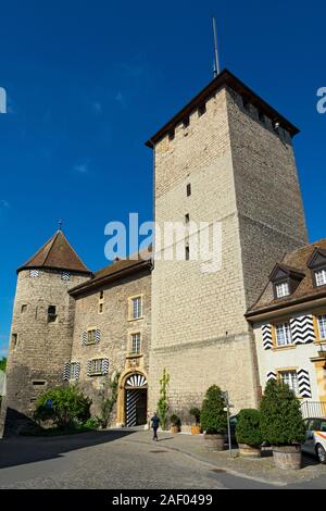 Schweiz, Kanton Freiburg, Murten, Murten in Französisch, Burg Turm Stockfoto