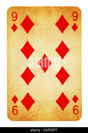 Neun der Diamanten Vintage Playing Card - isoliert auf weißem (clipping path enthalten) Stockfoto