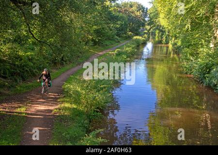 Radfahren entlang der Monmouthshire und Brecon Canal Stockfoto