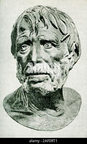 Dieses 1897 Abbildung ist eine Zeichnung eines alten Büste von Seneca (gestorben 65 n. Chr.). Seneca der Jüngere, vollständig Lucius Annaeus Seneca und auch einfach als Seneca, war ein römischer Stoischer Philosoph, Staatsmann, Dramatiker und - in einer Arbeit - Satiriker des Silver Age der Lateinischen Literatur. Seneca wurde in Córdoba in Hispania geboren und in Rom, wo er in Rhetorik und Philosophie ausgebildet wurde angehoben. Er ist wahrscheinlich am besten für als Tutor und Berater von Kaiser Nero bekannt. Stockfoto