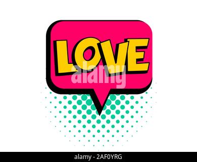 Cartoon Bang mit Herzen und Wort Liebe. Pop Art Sprechblase Stock