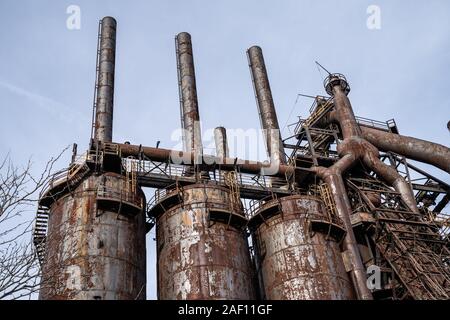 Bethlehem, PA/USA, 8. Dezember 2019. Verlassen Stahlwerk Hochofen, Bethlehem Steel Stockfoto