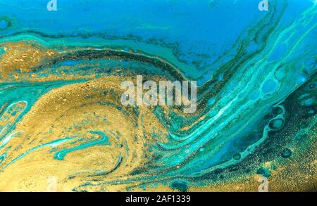 Blau und Gold Marmorierung Welligkeit des Achates. Stockfoto