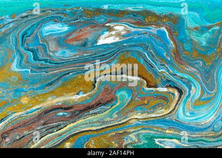 Luxus teuer golden Glitter und Acryl Farben Marmor Hintergrund. Stockfoto