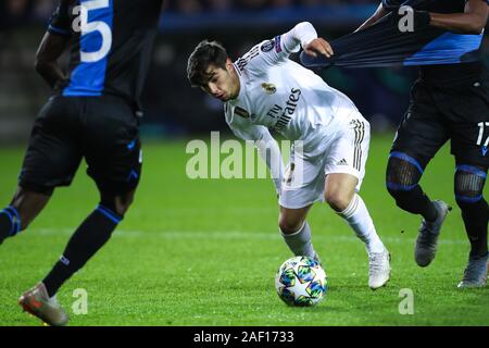 Brügge, Belgien. 11 Dez, 2019. Brahim Diaz von Real Madrid konkurriert, während eine Gruppe zu einem Spiel der UEFA Champions League 2019-2020 zwischen Club Brugge und Real Madrid in Brügge, Belgien, Dez. 11, 2019. Credit: Zhang Cheng/Xinhua/Alamy leben Nachrichten Stockfoto