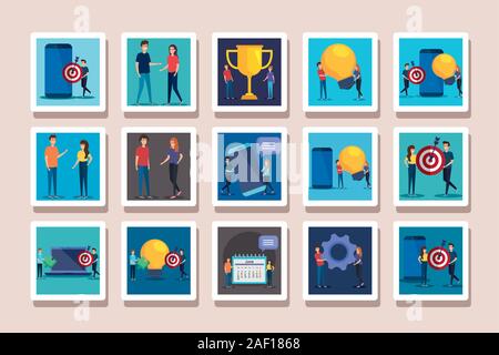 Bündel von Business Icons und Menschen Stock Vektor