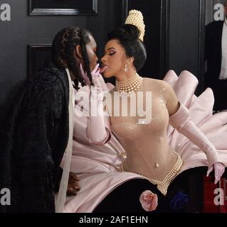 Los Angeles, USA. 12 Dez, 2019. Offset (L) und Cardigan B kommen für die 61. jährlichen Grammy Awards im Staples Center in Los Angeles am 10. Februar 2019 statt. Foto von Jim Ruymen/UPI Quelle: UPI/Alamy leben Nachrichten Stockfoto