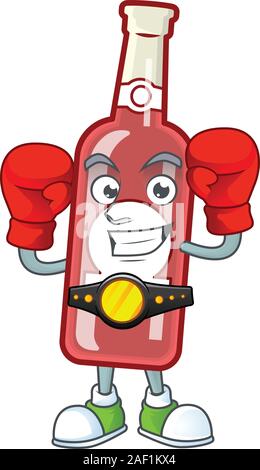 Funny Boxing Champagner rote Flasche Zeichentrickfigur Stil Stock Vektor