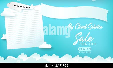 Landing Page der Förderung Konzepte bestehen aus leer Hinweis und leeren Flagge ein Flugzeug gezogen. Stock Vektor