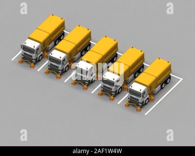 Gruppe sweep LKW-Parkplätze. 3D-Rendering Stockfoto