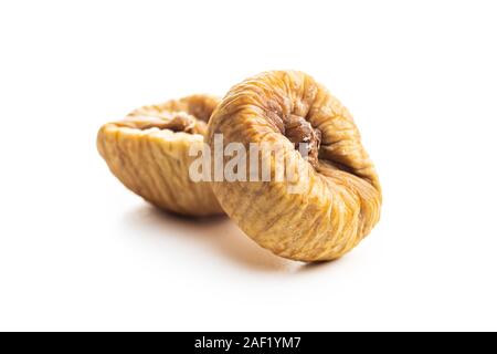 Süße getrocknete Feigen auf weißem Hintergrund. Stockfoto