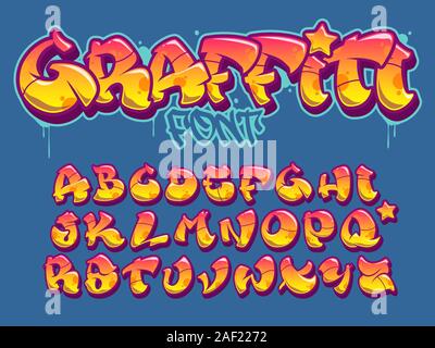 Vector font in old school graffiti Stil. Großbuchstaben Alphabet. Vollständig anpassbare Farben. Stock Vektor