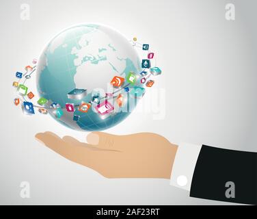 Abbildung: Person, die Kugel auf der Hand Stock Vektor