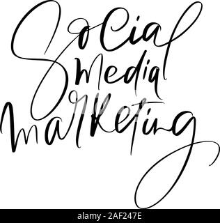 Hand kalligrafischen Vektor text Social Media Marketing SMM gezeichnet. Social media Icons auf weißem Hintergrund Stock Vektor