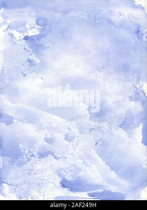 Aquarell abstrakt Hintergrund. Hand gemalte Himmel und Wolken in Pastell-blaue Farbe. Helle ultramarin Waschen für Text, Schrift, Hochzeit Karten Stockfoto