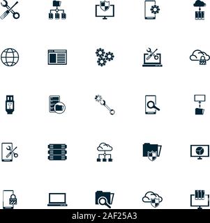 Bündel von Data Center set Symbole Stock Vektor