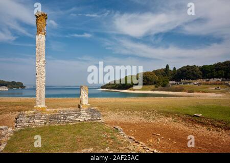 Ruinen der Villa Romana in der Bucht Verige, Nationalpark Brijuni, Istrien, Kroatien Stockfoto