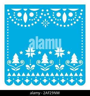 Weihnachten Papel Picado vektor design Vorlage ohne Text, mexikanische Weihnachten Grußkarten mit Weihnachtsbäumen, Sterne, Schneeflocken und Blumen muster Stock Vektor