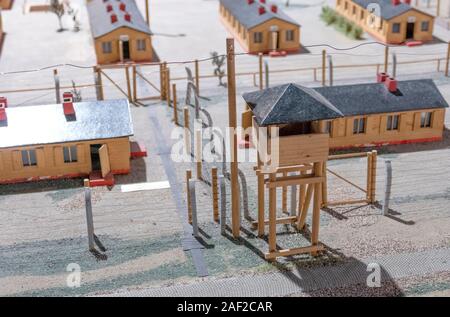 Modell der verwendete Film Der Film Die Große Flucht. Stalag Luft III-Stammlager Luft III in der Nähe der polnischen Stadt Sagan in Niederschlesien. Stockfoto