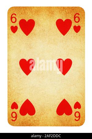 Sechs der Herzen Vintage Playing Card - isoliert auf weißem (clipping path enthalten) Stockfoto