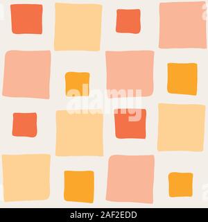 Hand unregelmäßiger Farbe Bausteine in Orange, Pastell gelb und rosa gezeichnet. Die nahtlose Vektor geometrische Muster auf hellen Hintergrund. Entspannte Atmosphäre. Ideal für Stock Vektor