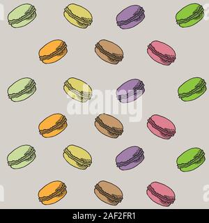 Farbige macaroon Cookies auf einen leichten braunen Hintergrund, Handgezeichneten, vector Hintergrund für Design. Stock Vektor