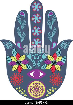 Hamsa nand Talisman. Die Hand von Fatima in Vektor. Bunte Bild Stock Vektor