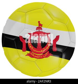3D-Rendering für eine Brunei Flagge auf einem Fußball. In weißem Hintergrund Stockfoto