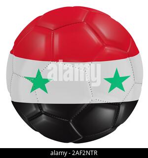 3D-Rendering einer Syrien Flagge auf einem Fußball. In weißem Hintergrund Stockfoto