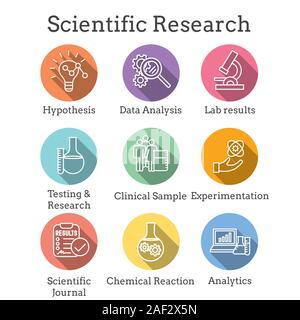 Wissenschaftliche Prozess Icon Set - Hypothese, Analyse, etc. Stock Vektor