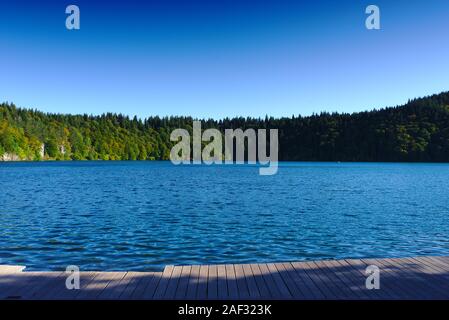 Blick auf See Pavin, See vulkanischen Ursprungs in der Auvergne, Puy-de-Dome; Frankreich Stockfoto