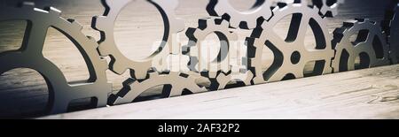 Business Industrie Konzept. Zahnräder und Kommunikation. 3D-Rendering Stockfoto