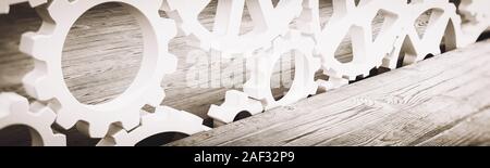 Business Industrie Konzept. Zahnräder und Kommunikation. 3D-Rendering Stockfoto