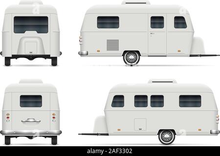 Travel trailer Vektor mockup auf weißem Hintergrund für Fahrzeug Branding, Corporate Identity. Einfache Bearbeitung und umfärben. Stock Vektor