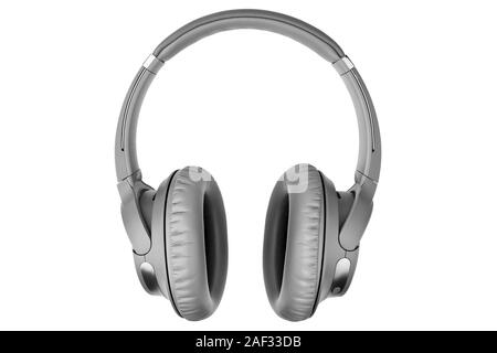 Grau kabellose Kopfhörer auf weißem Hintergrund, graue Bluetooth headset Design, moderne schwarze Wi-fi Kopfhörer Konzept audio Musik Gerät Stockfoto