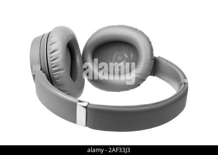 Grau kabellose Kopfhörer auf weißem Hintergrund, graue Bluetooth Headset mit Big Leather ear pad Kissen Design, Wi-fi Kopfhörer Stockfoto