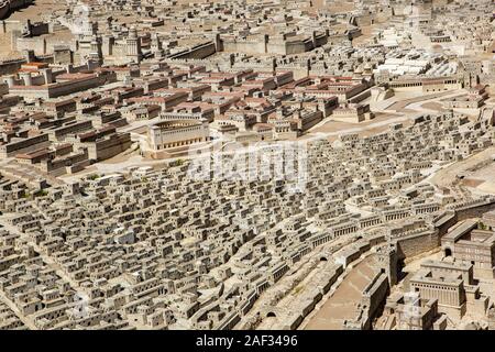 Israel, Jerusalem, Israel Museum. Modell von Jerusalem in der späten Periode des Zweiten Tempels 66 CE-Maßstab 1:50. Stockfoto