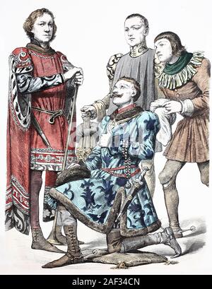Nationale Kostüm, Kleidung, Geschichte der Kostüme, Männer, Burgund, Frankreich, in 1450, Volkstracht, Kleidung, der Kostüme, Männer, Burgund, Frankreich, 1450 Stockfoto