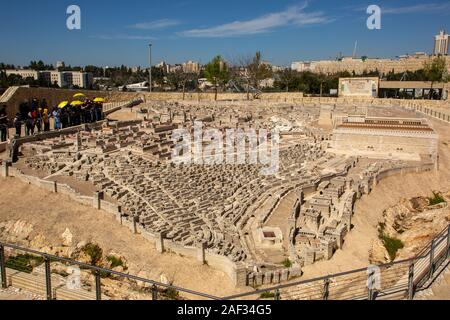 Israel, Jerusalem, Israel Museum. Modell von Jerusalem in der späten Periode des Zweiten Tempels 66 CE-Maßstab 1:50. Stockfoto