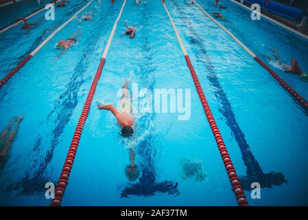 Zwei Schwimmer üben Schwimmen im Pool. Stockfoto