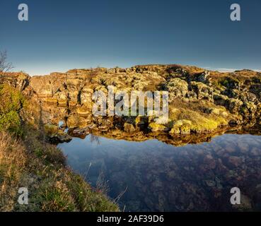 Flosagja rift-vulkanischen Feature bei Thingvellir Nationalpark, UNESCO-Weltkulturerbe, Island. Stockfoto